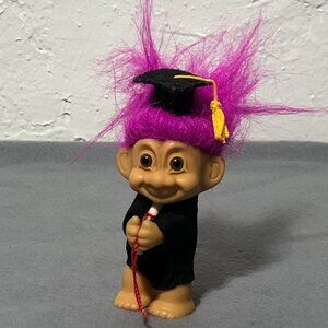 Russ graduation Troll doll black gown Pink hair cap gown tassel diploma